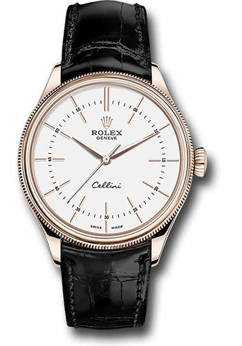 Rolex Everose Gold Cellini Date Watch - 39 MM - Leather Strap - White Dial - 50505 wbk