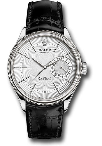 Rolex White Gold Cellini Date Watch - 39 MM - Leather Strap - Silver Dial - 50519 sbk