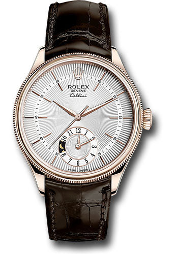 Rolex Everose Gold Cellini Date Watch - 39 MM - Leather Strap - Silver Dial - 50525 sbr