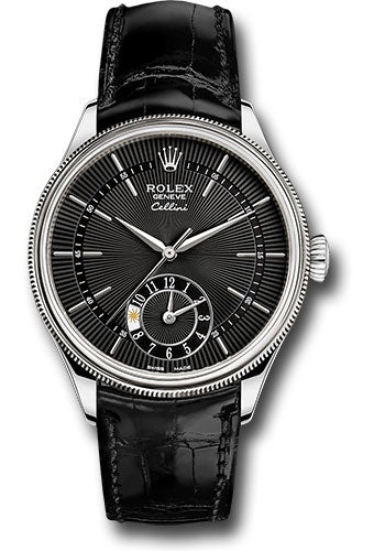 Rolex White Gold Cellini Date Watch - 39 MM - Leather Strap - Black Dial - 50529 bkbk