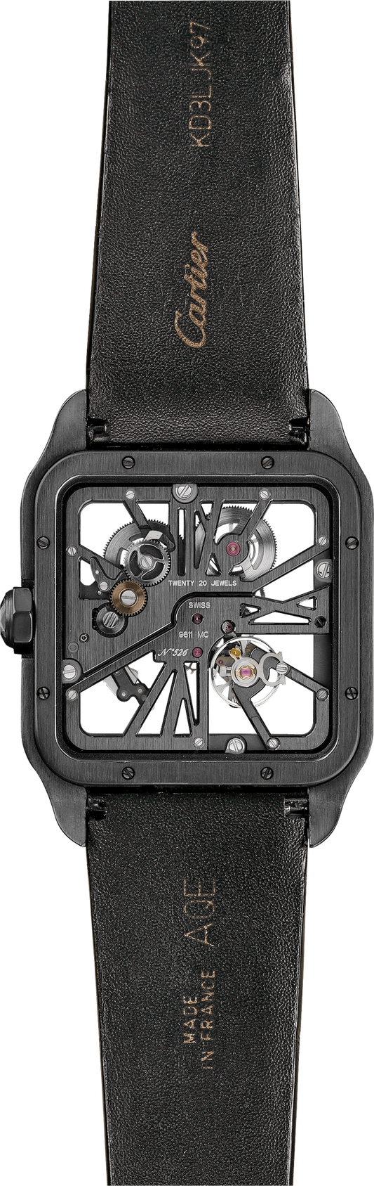 Cartier Santos de Cartier-Dumont Titanium 39 MM (Extra Large Model) - Black Leather Strap - Skeleton Dial - W2020052