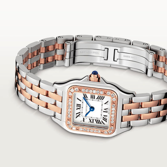 Cartier Panthére De Cartier Stainless Steel (Small Model) 22 MM - Rose Gold And Stainless Steel Bracelet - Rose Gold Diamond Bezel - White Dial - W3PN0006