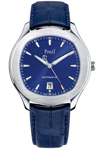 Piaget Polo - Stainless Steel 42 MM - Blue Leather Strap - Blue Dial - Stainless Steel Bezel - G0A43001