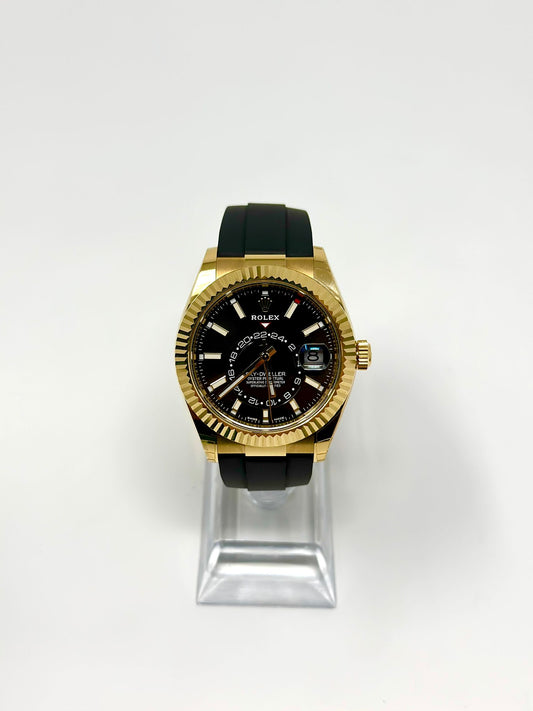 Rolex Yellow Gold Sky Dweller Watch - 42 MM - Oysterflex Strap - Black Dial - 326238 bki