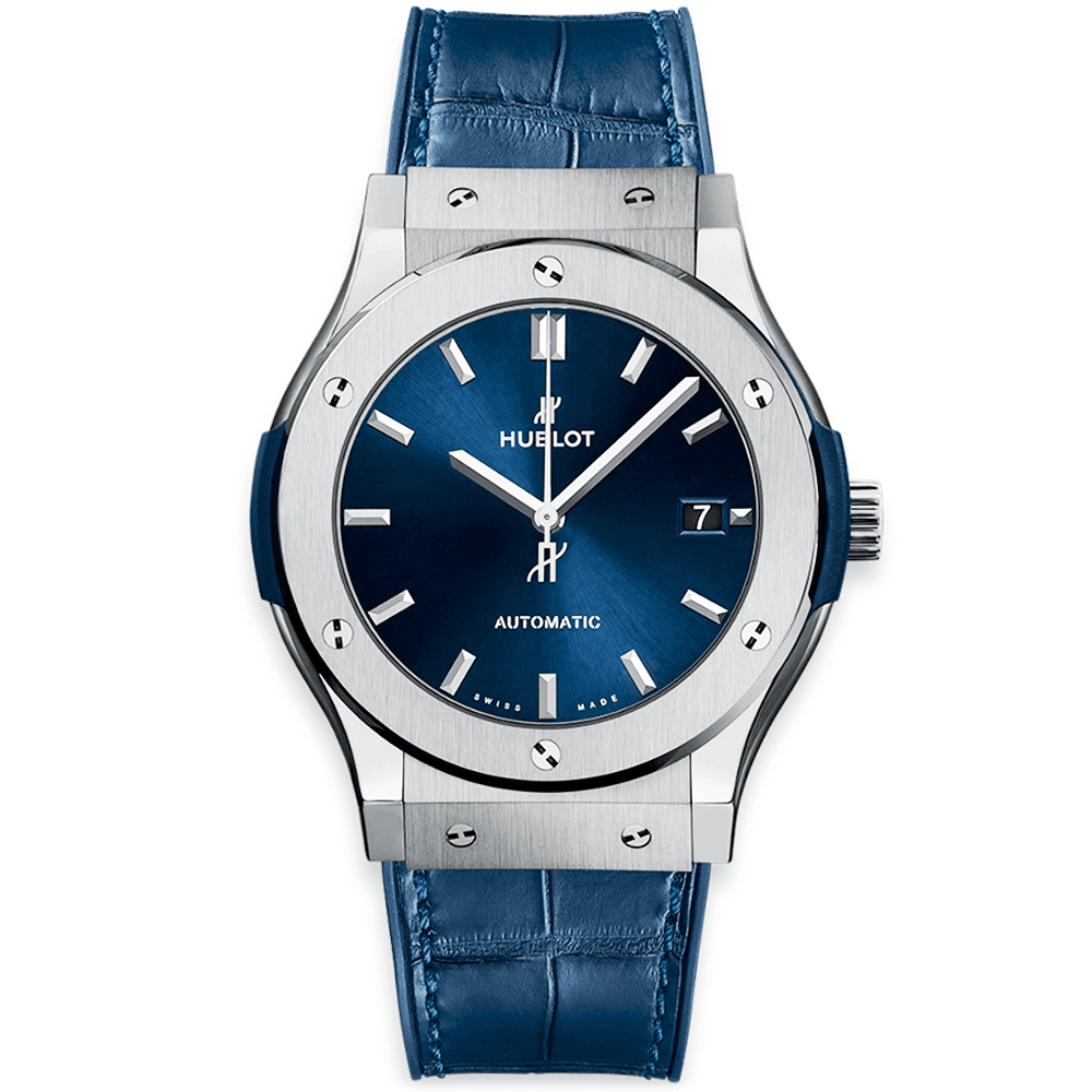 Hublot Classic Fusion Titanium 42 MM - Blue Leather Strap - Blue Dial - 542.NX.7170.LR