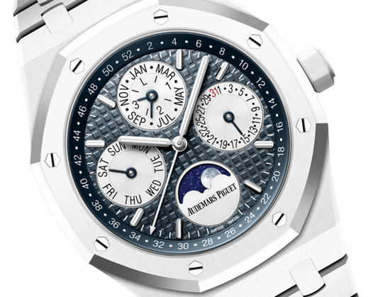 Audemars Piguet - Royal Oak - Perpetual Calendar and Moonphase - 41 MM - White Ceramic - 26579CB.OO.1225CB.01 nyc watcher nyc watches