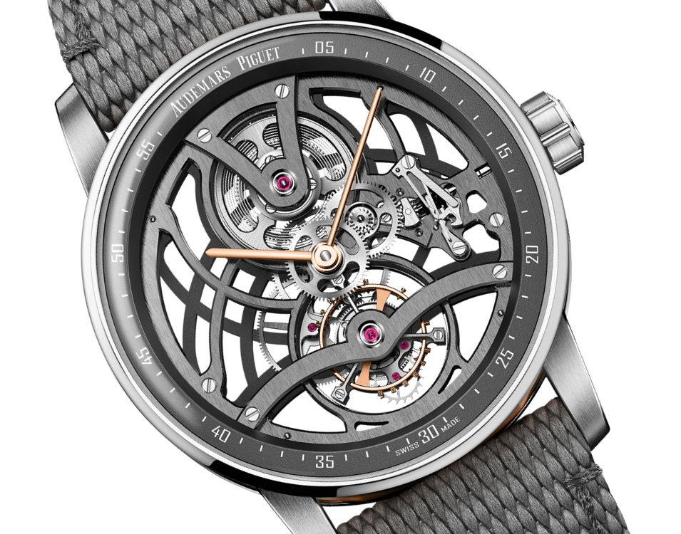 Audemars Piguet Code 11.59 Tourbillon Openworked Pink Case 41 MM - Grey Leather Strap - Skeleton Dial - White Gold Bezel - 26600CR.OO.D009KB.01