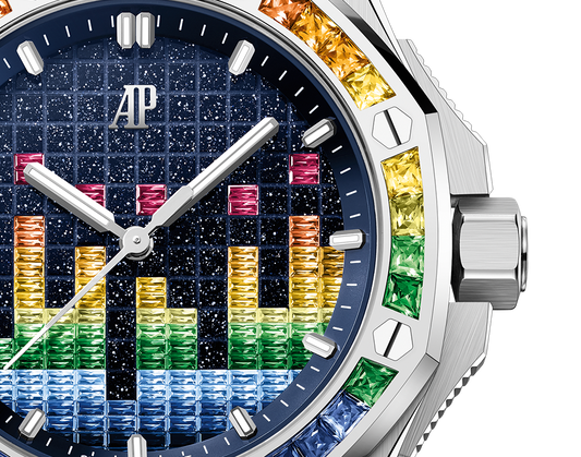 Audemars Piguet Royal Oak Offshore White Gold Selfwinding Music Edition 37 MM - Blue Rubber Strap - Blue Rainbow Dial - 77601BC.YY.D343CA.01