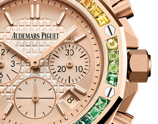 Audemars Piguet Royal Oak Offshore Pink Gold Selfwinding Chronograph 37 MM - Beige Rubber Strap - Pink Dial - 26236OR.YY.D085CA.01