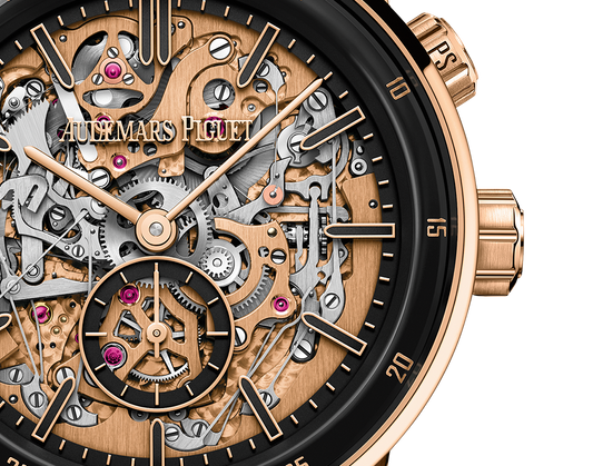 Audemars Piguet Code 11.59 Grande Sonnorie Carillon Supersonnerie Black Ceramic and Pink Gold 41 MM - Black Rubber-Coated Strap - Skeleton Dial - 26397NR.OO.D002KB.01