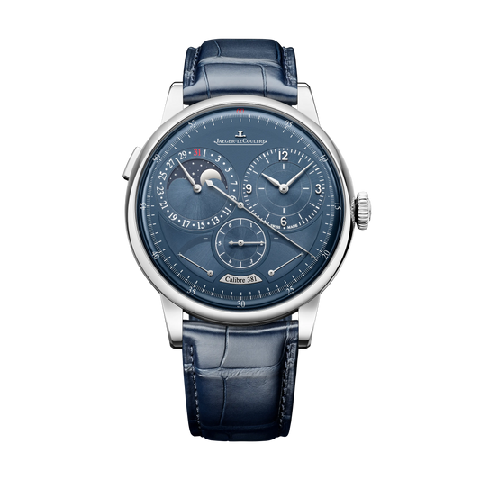 JLC - Duometre Quantieme Lunaire - 42.5 MM - Stainless Steel - Blue Dial - Blue Leather Strap - Q604848J