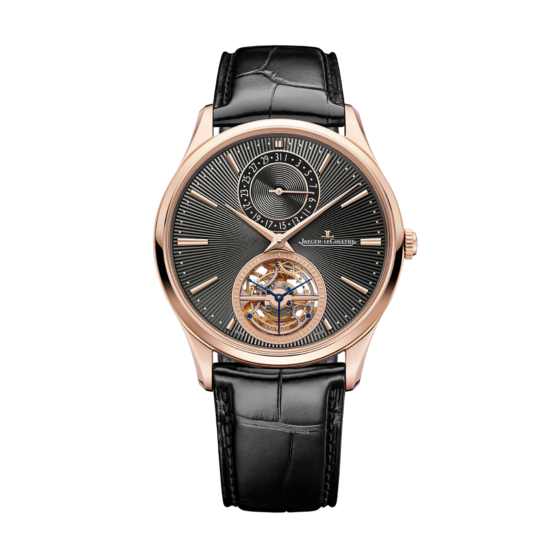 JLC - Master Ultra Thin Tourbillon Enamel - Limited Edition - 40 MM - Pìnk Gold - Anthracite Gray Guilloché Dial - Black Leather Strap - Q13224E2