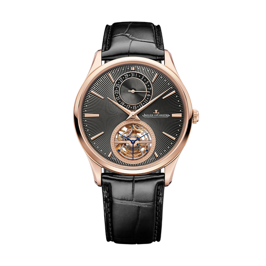 JLC - Master Ultra Thin Tourbillon Enamel - Limited Edition - 40 MM - Pìnk Gold - Anthracite Gray Guilloché Dial - Black Leather Strap - Q13224E2
