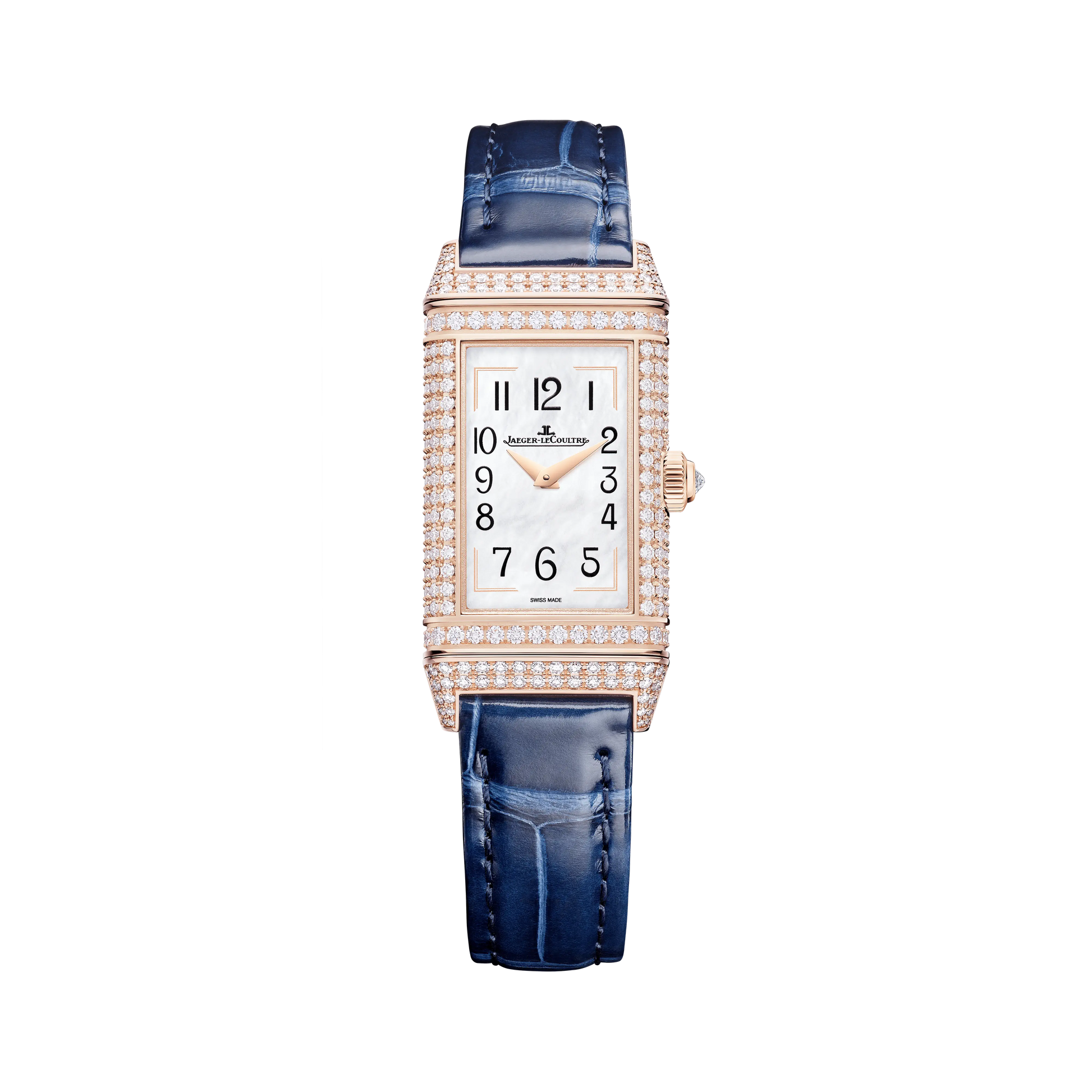 JLC - Reverso One "Hibiscus Syriacus" Limited Edition - 40 MM x 20 MM - Rose Gold - Mother-Of-Pearl Dial - Diamond-Set Case - Blue Leather Strap - Q3292424