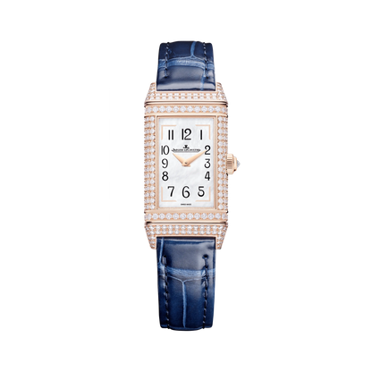 JLC - Reverso One "Hibiscus Syriacus" Limited Edition - 40 MM x 20 MM - Rose Gold - Mother-Of-Pearl Dial - Diamond-Set Case - Blue Leather Strap - Q3292424