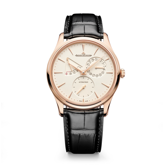 JLC - Master Ultra Thin Power Reserve - 39 MM - Pink Gold - Eggshell Beige Dial - Black Leather Strap - Q1372510
