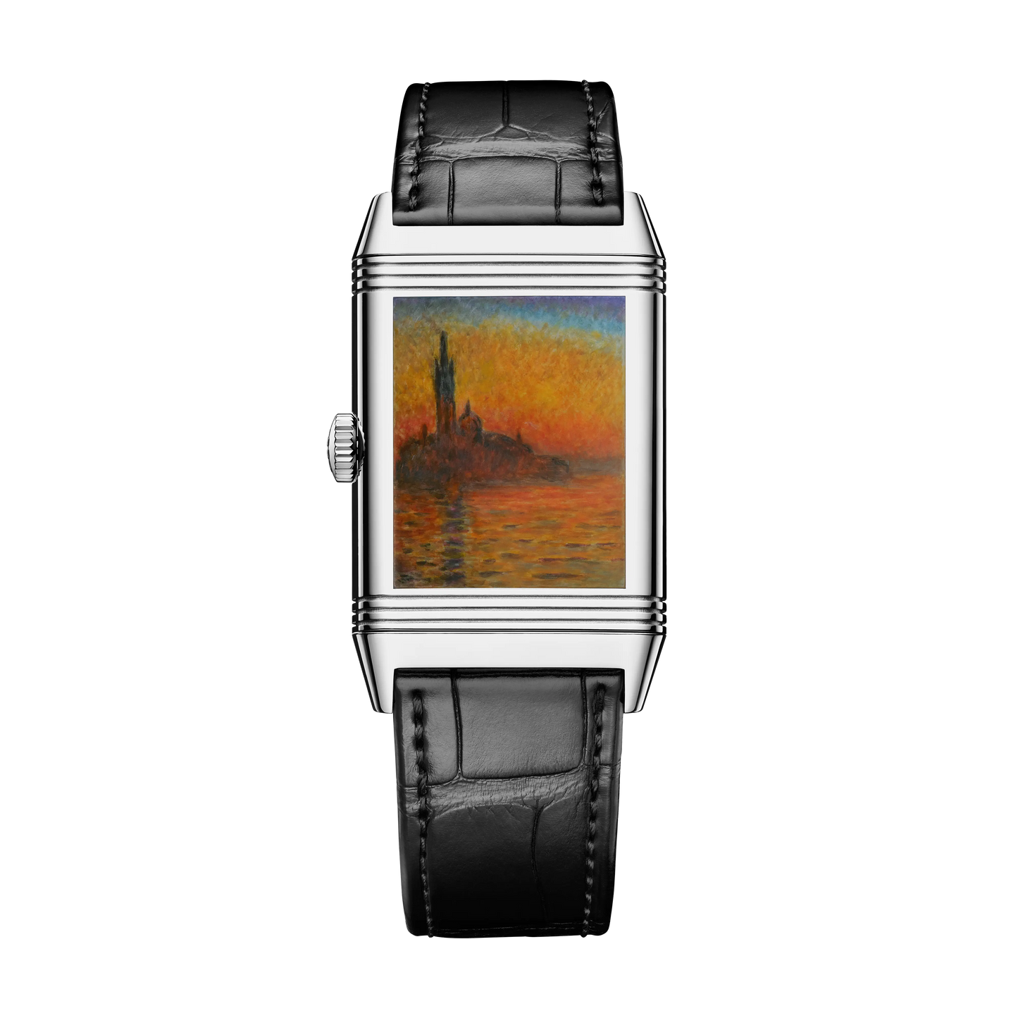 JLC - Reverso Tribute Enamel Monet "San Giorgio Maggiore" - Limited Edition - 45.6 MM x 27.4 MM - White Gold - Blue Guilloché Enamel Dial - Black Leather Strap - Q39334M4