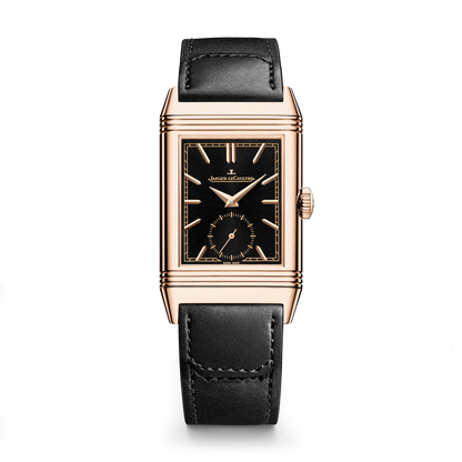 JLC - Reverso Tribute Monoface Small Seconds - 45.6 MM x 27.4 MM - Pink Gold - Black Dial - Black Leather/Canvas Strap - Q713257J