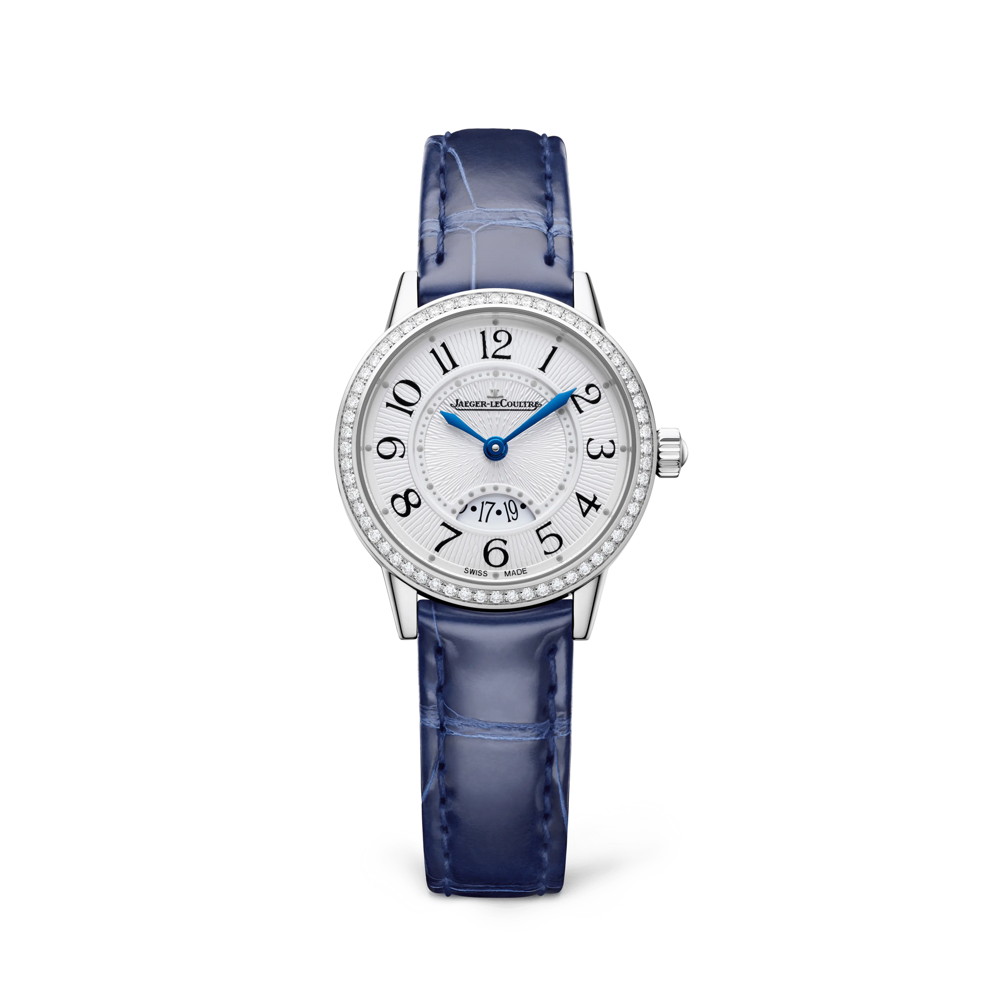 JLC - Rendez-Vous Date - 29 MM - Stainless Steel - Silvered-Gray Dial - Diamond Bezel - Blue Leather Strap - Q3408531