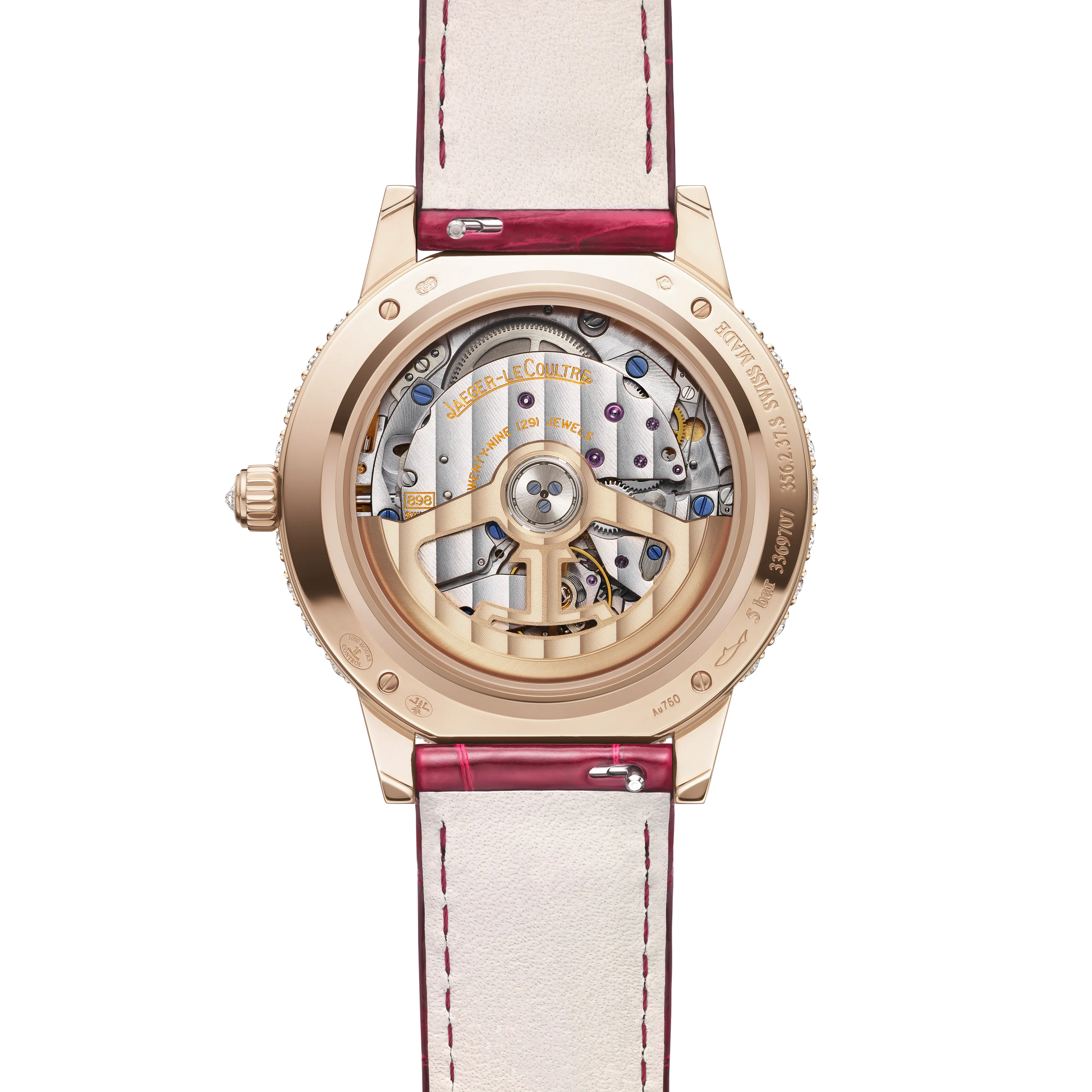 JLC - Rendez-Vous Dazzling Night & Day - 36 MM - Pink Gold - Pave Diamond Dial - Diamond Bezel - Red Leather Strap - Q3432472