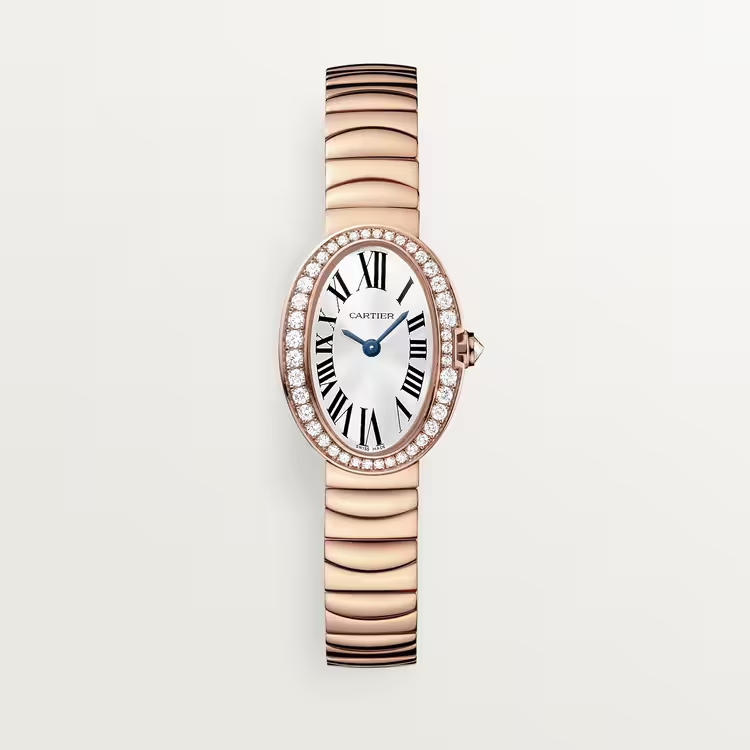 Cartier Baignoire Rose gold 25.3 MM - Rose gold Bracelet - Diamond Bezel - Silvered Sunray Dial - WB520026