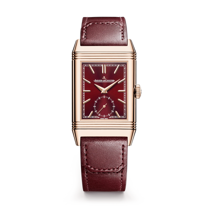JLC - Reverso Tribute Monoface Small Seconds - 45.6 MM x 27.4 MM - Pink Gold - Burgundy Dial - Burgundy Leather/Canvas Strap - Q713256J