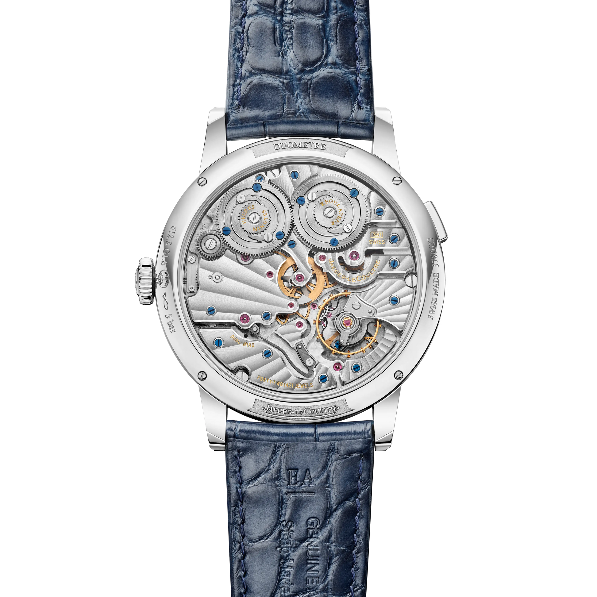 JLC - Duometre Quantieme Lunaire - 42.5 MM - Stainless Steel - Blue Dial - Blue Leather Strap - Q604848J