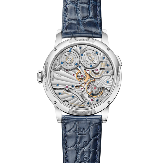 JLC - Duometre Quantieme Lunaire - 42.5 MM - Stainless Steel - Blue Dial - Blue Leather Strap - Q604848J