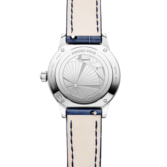 JLC - Rendez-Vous Date - 29 MM - Stainless Steel - Silvered-Gray Dial - Diamond Bezel - Blue Leather Strap - Q3408531
