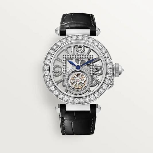 Cartier Pasha de Cartier White Gold 41 MM - Black Alligator Strap - Skeleton Dial - HPI01435