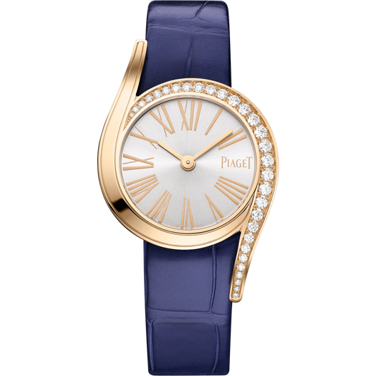 Piaget Limelight Gala - Rose Gold 26 MM - Blue Leather Strap - Diamond Bezel - Silver Dial - G0A47151