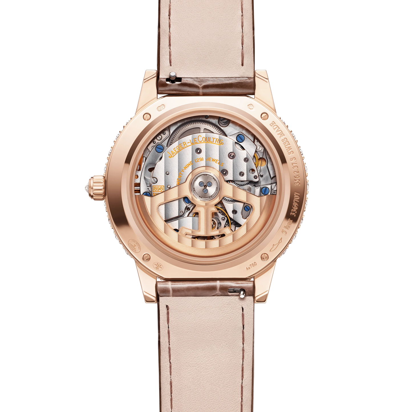 JLC - Rendez-Vous Dazzling Night & Day - 36 MM - Pink Gold - Mother-Of-Pearl Diamond-Set Dial - Diamond Bezel - Taupe Leather Strap - Q3432570