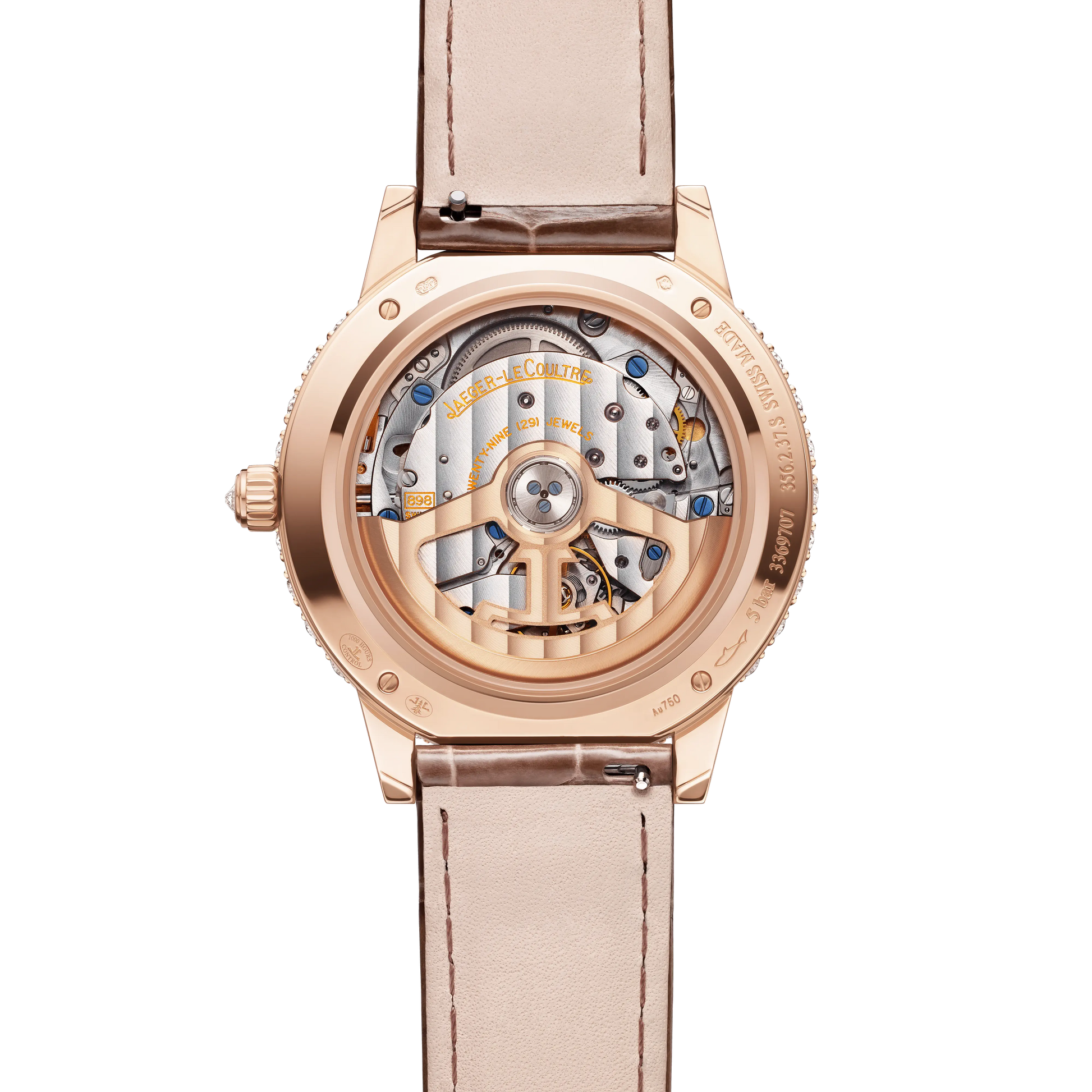 JLC - Rendez-Vous Dazzling Night & Day - 36 MM - Pink Gold - Mother-Of-Pearl Diamond-Set Dial - Diamond Bezel - Taupe Leather Strap - Q3432570