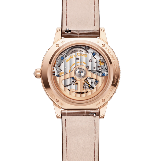JLC - Rendez-Vous Dazzling Night & Day - 36 MM - Pink Gold - Mother-Of-Pearl Diamond-Set Dial - Diamond Bezel - Taupe Leather Strap - Q3432570