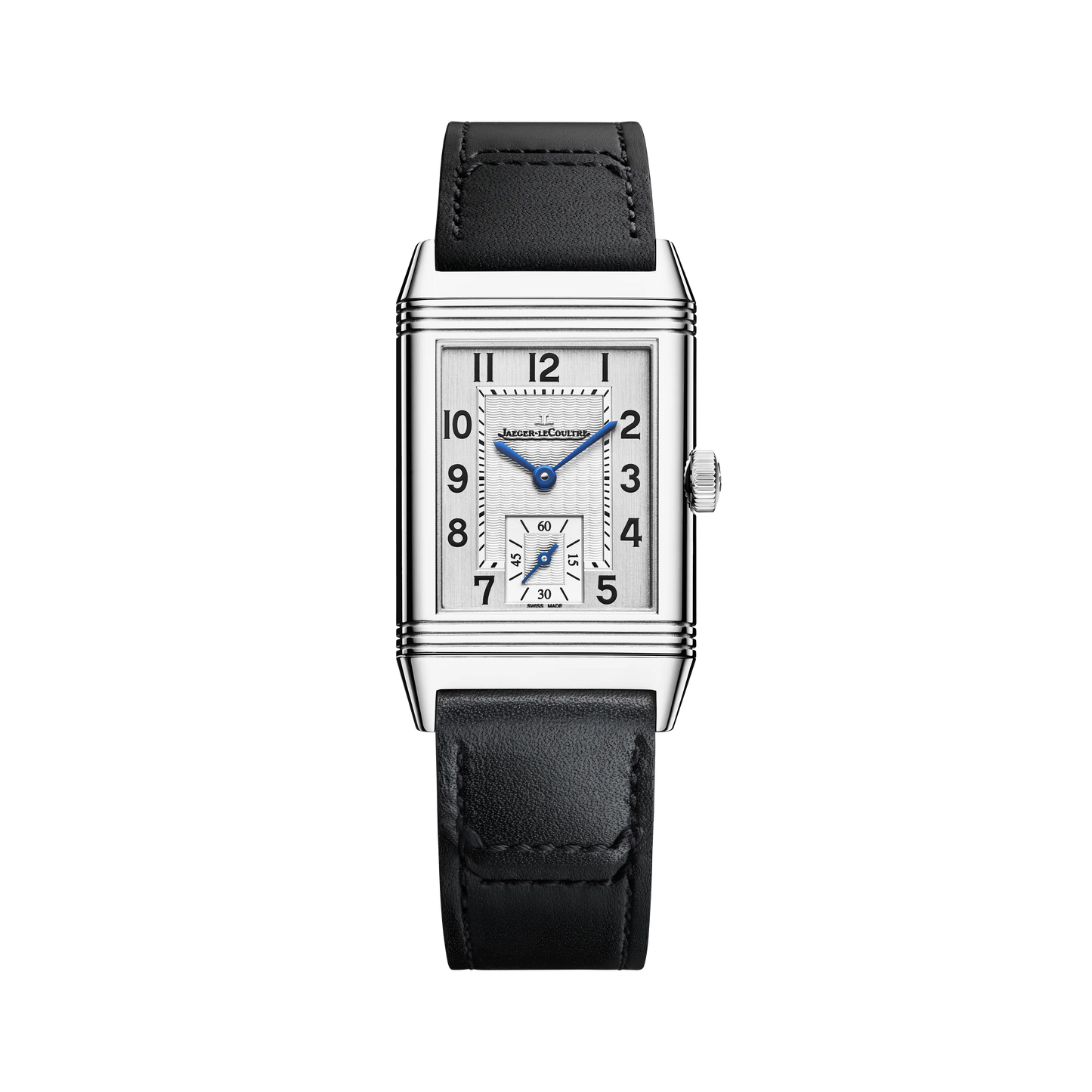 JLC - Reverso Classic Monoface Small Seconds - 40.1 MM x 24.4 MM - Stainless Steel - Silvered-Gray Guilloché Dial - Black Leather Strap - Q3868520