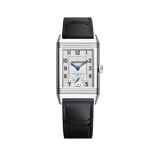 JLC - Reverso Classic Monoface Small Seconds - 40.1 MM x 24.4 MM - Stainless Steel - Silvered-Gray Guilloché Dial - Black Leather Strap - Q3868520