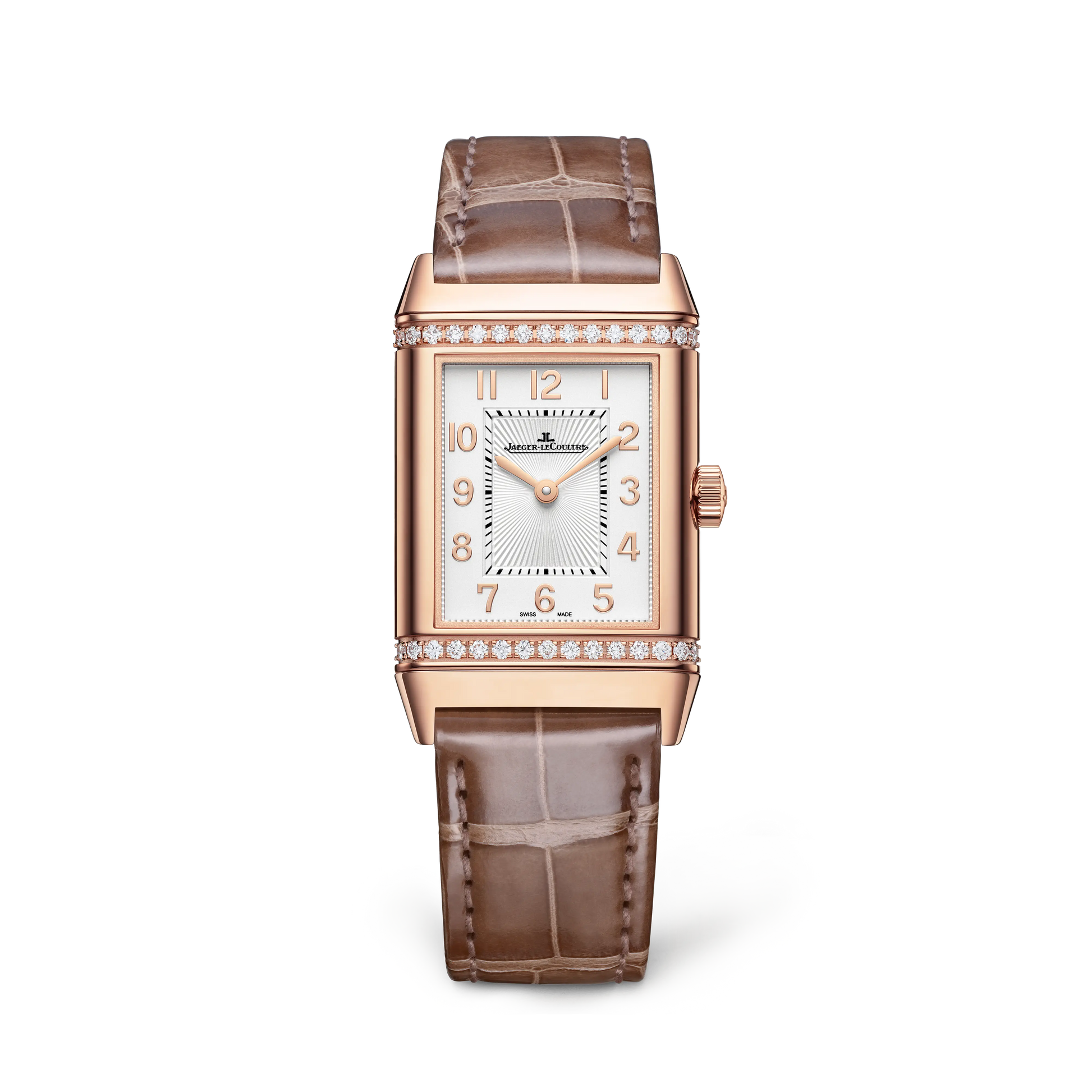 JLC - Reverso Classic Duetto - 40 MM x 24.4 MM - Pink Gold - Silvered-Gray/Black Dial - Diamond-Set Case - Brown Leather Strap - Q2572570