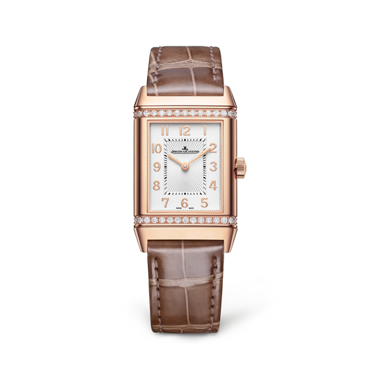 JLC - Reverso Classic Duetto - 40 MM x 24.4 MM - Pink Gold - Silvered-Gray/Black Dial - Diamond-Set Case - Brown Leather Strap - Q2572570