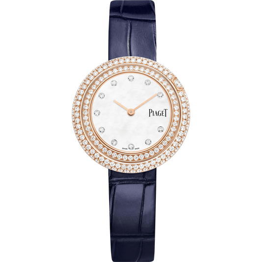 Piaget Possession - Rose Gold 29 MM - Blue Leather Strap - Diamond Bezel - White Mother-Of-Pear Dial - G0A46063