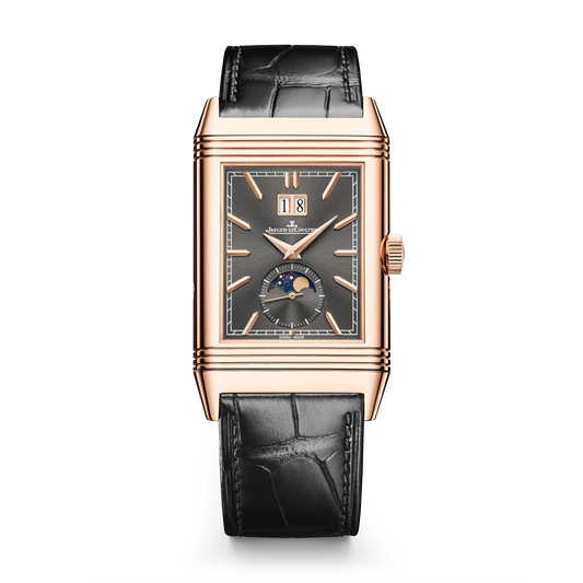 JLC - Reverso Tribute Nonantieme Enamel - Limited Edition - 49.4 MM x 29.9 MM - Pink Gold - Charcoal Gray/Blue Enamel Dial - Black Leather Strap - Q71125E1