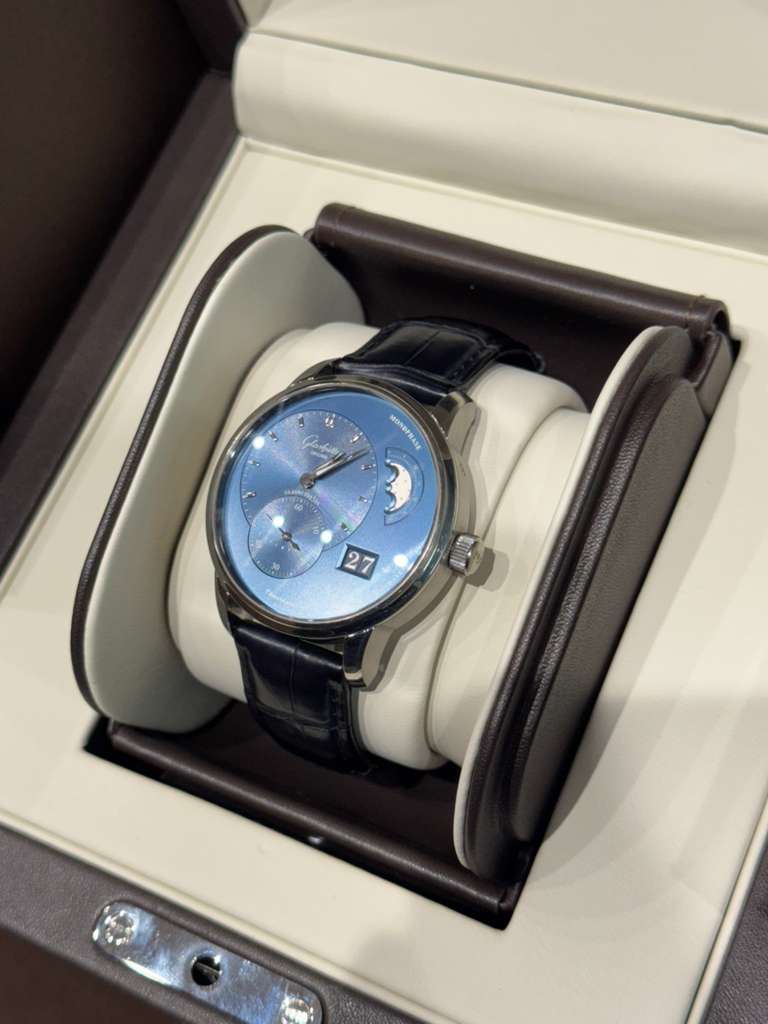 Glashütte PanoMaticLunar - 40 MM - Stainless Steel - Blue Dial - Blue Leather Strap - 1-90-02-46-32-35