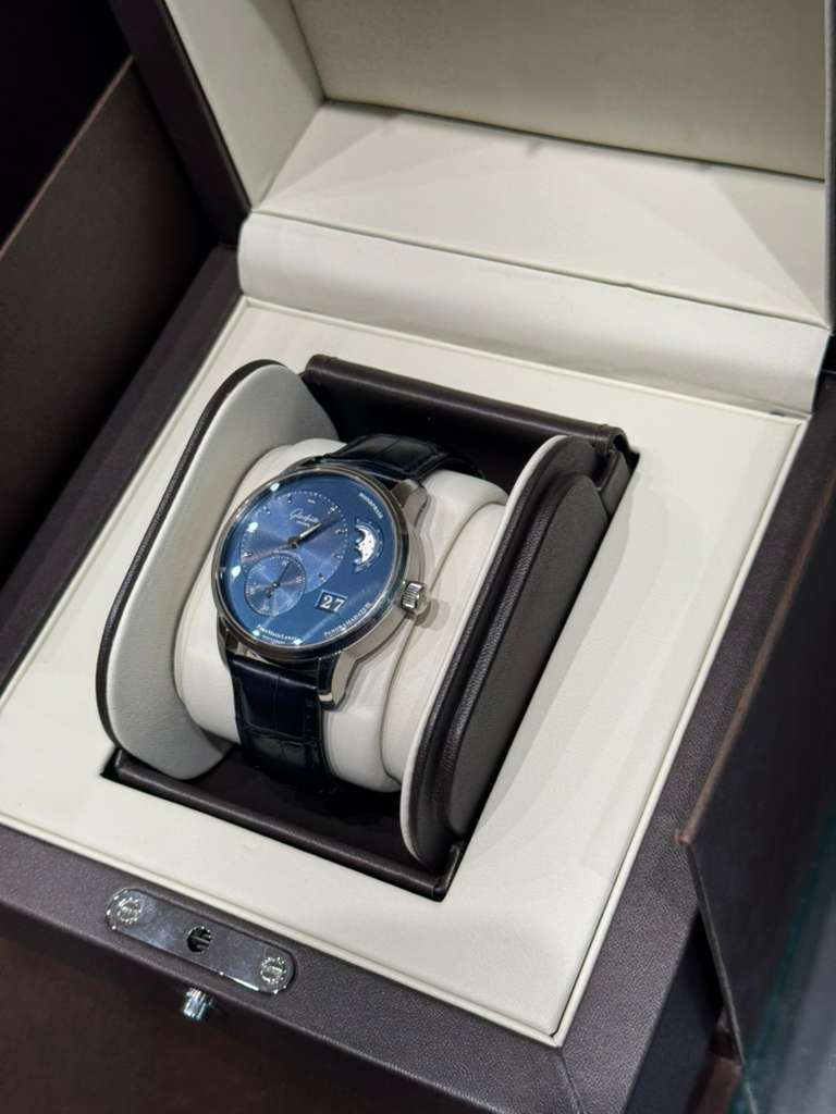 Glashütte PanoMaticLunar - 40 MM - Stainless Steel - Blue Dial - Blue Leather Strap - 1-90-02-46-32-35