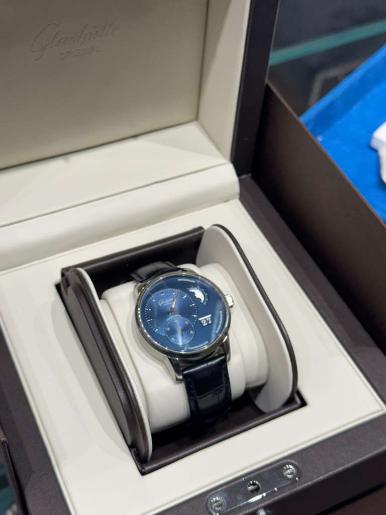 Glashütte PanoMaticLunar - 40 MM - Stainless Steel - Blue Dial - Blue Leather Strap - 1-90-02-46-32-35