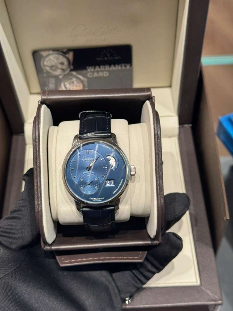 Glashütte PanoMaticLunar - 40 MM - Stainless Steel - Blue Dial - Blue Leather Strap - 1-90-02-46-32-35