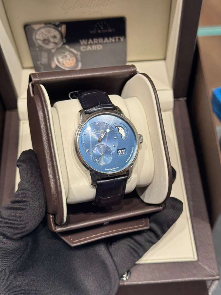 Glashütte PanoMaticLunar - 40 MM - Stainless Steel - Blue Dial - Blue Leather Strap - 1-90-02-46-32-35