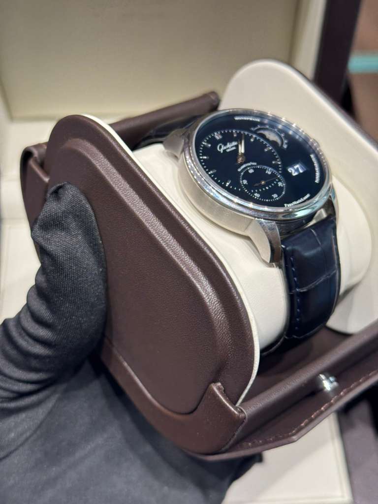 Glashütte PanoMaticLunar - 40 MM - Stainless Steel - Blue Dial - Blue Leather Strap - 1-90-02-46-32-35