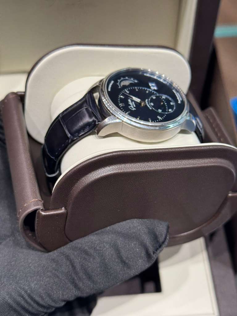 Glashütte PanoMaticLunar - 40 MM - Stainless Steel - Blue Dial - Blue Leather Strap - 1-90-02-46-32-35