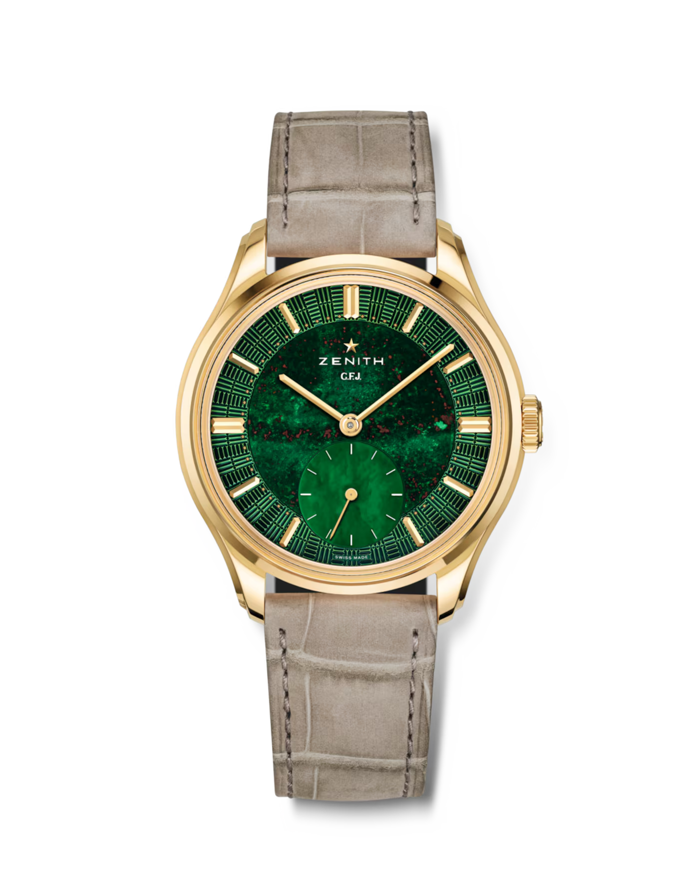 Zenith G.F.J. Calibre 135 - Limited Edition - 39 MM - Yellow Gold - Guilloché Jasper Bloodstone Dial - Leather Strap - 30.1865.0135/56.C216