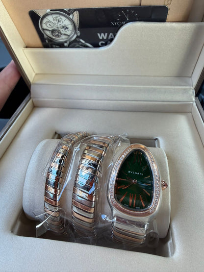 Bvlgari Serpenti Tubogas Double Spiral - 35 MM - Stainless Steel and Rose Gold - Green Dial - 102791