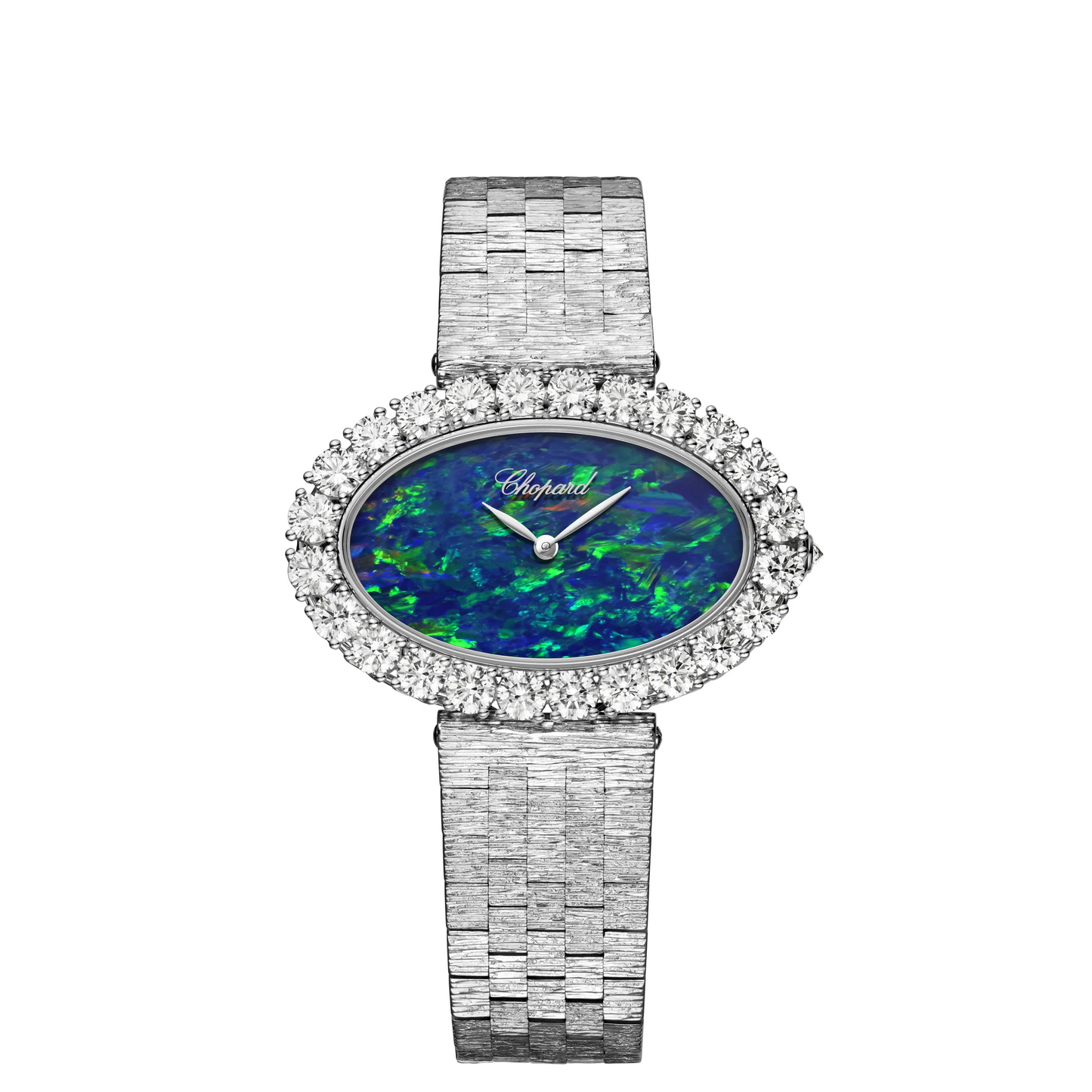 Chopard L'Heure Du Diamant White Gold 33 MM - White Gold Bracelet - Diamond Bezel - Blue and Green Dial - 10A376-1001